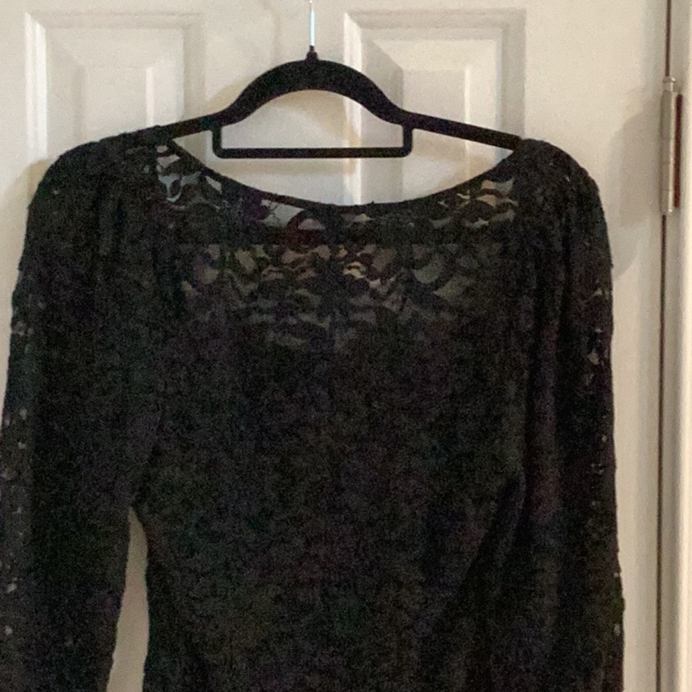 Free People Black Lace Top w/ Puffed Sleeves - Picture 6 of 8